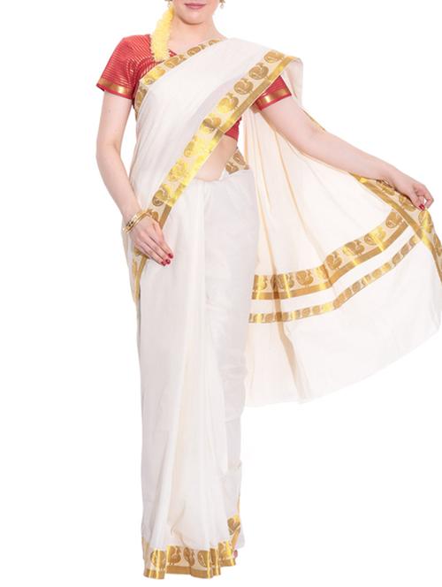 beige cotton kasavu saree with blouse - 11514627 - Very Small Image - 1