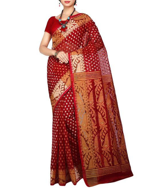 red silk blend handloom saree - 11516514 - Very Small Image - 1