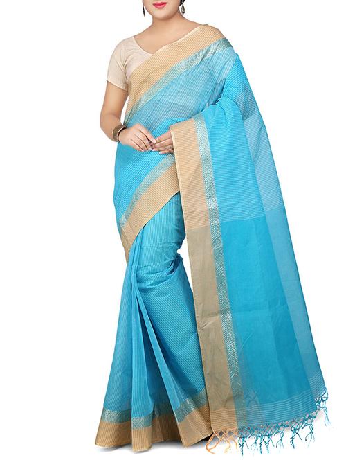 blue cotton handloom saree - 11516544 - Very Small Image - 1
