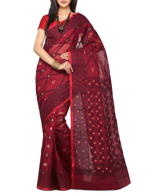 red cotton handloom saree - 11516652 - Very Small Image - 1