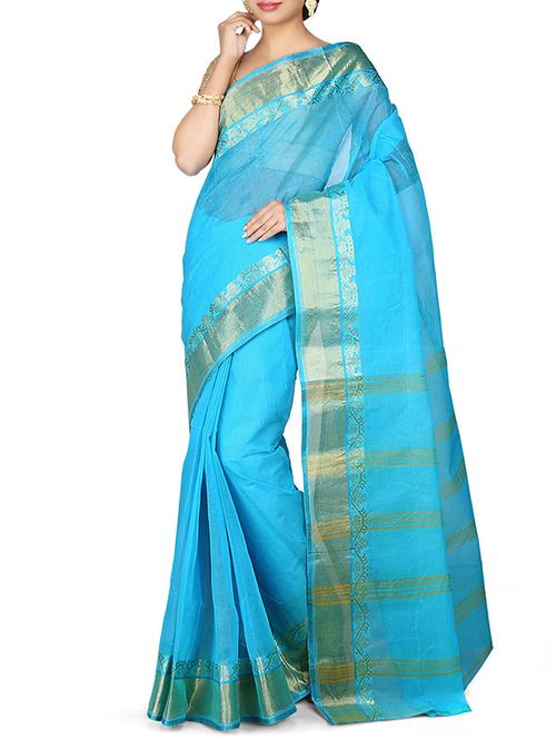 blue cotton handloom saree - 11516683 - Very Small Image - 1