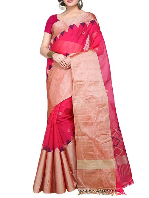 red cotton handloom saree - 11516709 - Very Small Image - 1