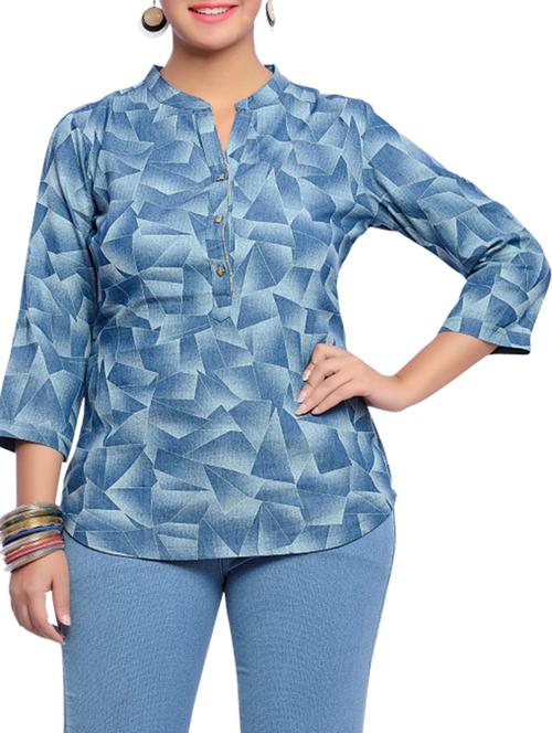 light blue denim printed shirt - 11518173 - Very Small Image - 1