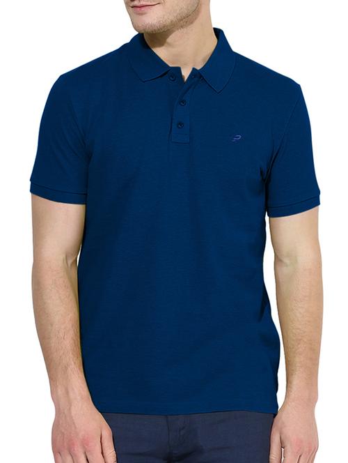 solid navy blue cotton polo t-shirt - 11518672 - Very Small Image - 1