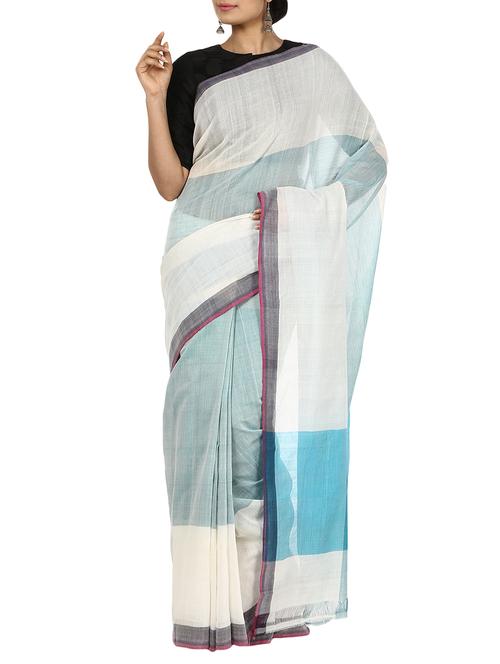 white cotton saree with blouse - 11522107 - Very Small Image - 1