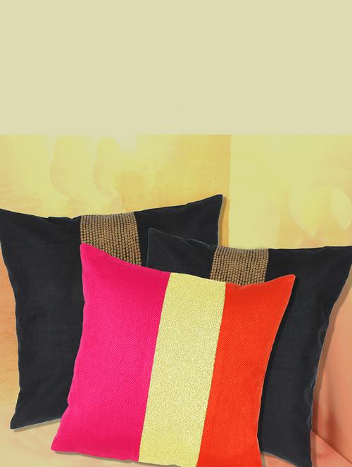 set of 5 multicolored striped silk single cushion cover - 11522373 - Very Small Image - 1