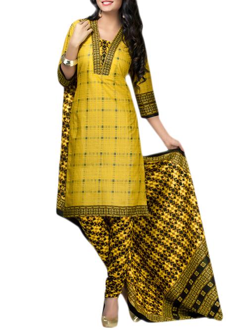 yellow printed dress material - 11525570 - Very Small Image - 1