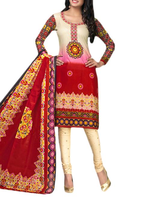 red printed dress material - 11525577 - Very Small Image - 1