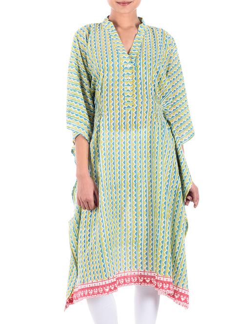 lime and blue printed cotton tunic - 11527294 - Very Small Image - 1