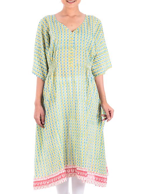 lime and blue printed cotton tunic - 11527313 - Very Small Image - 1