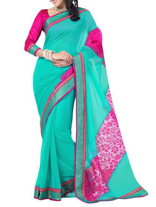 blue chiffon saree with blouse - 11528136 - Very Small Image - 1