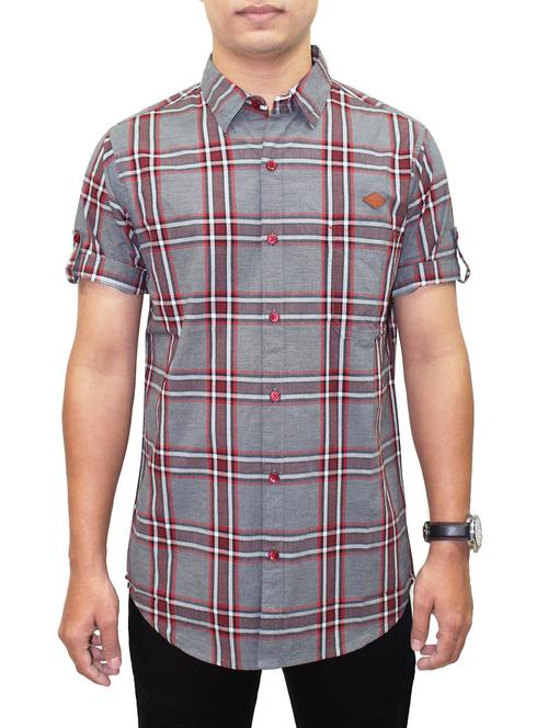 grey checkered cotton casual shirt - 11528555 - Very Small Image - 1