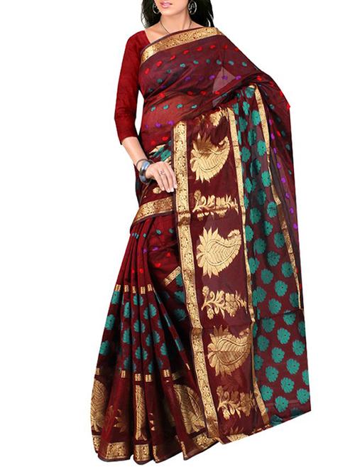 maroon cotton saree - 11529659 - Very Small Image - 1