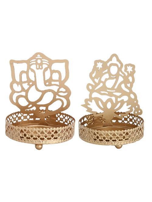 gold brass shadow diya of ganesha & lakshmi ji set of 2 - 11530107 - Very Small Image - 1