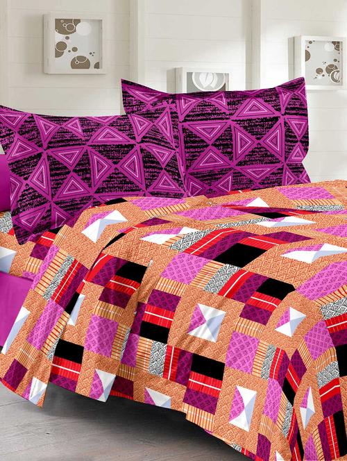 cotton traditional multi double bedsheet with 2 pillow covers - 11530556 - Very Small Image - 1