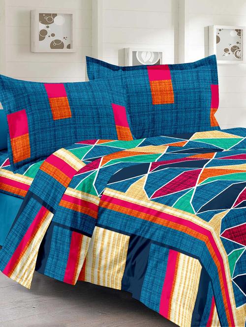cotton traditional multi double bedsheet with 2 pillow covers - 11530557 - Very Small Image - 1