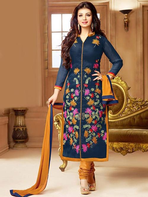 blue color, cotton long kurta dress material - 11531099 - Very Small Image - 1