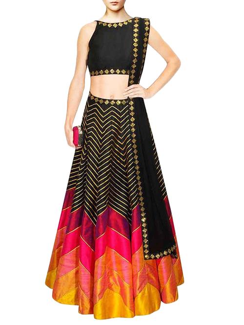 black silk satin lehenga - 11531139 - Very Small Image - 1