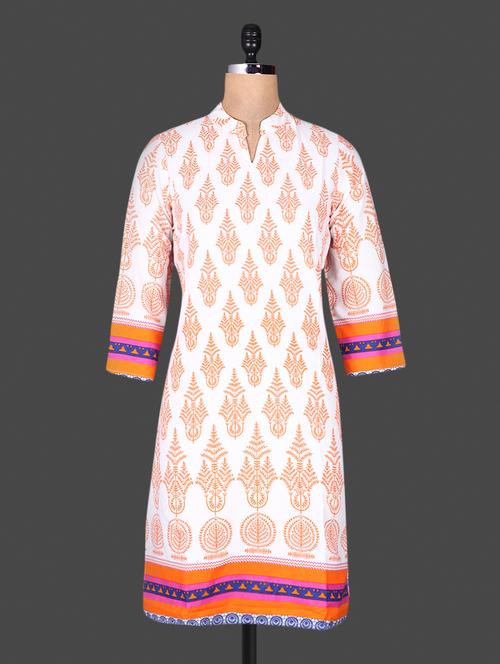 Mandarin color quarter sleeve block print kurta - 1153403 - Very Small Image - 1