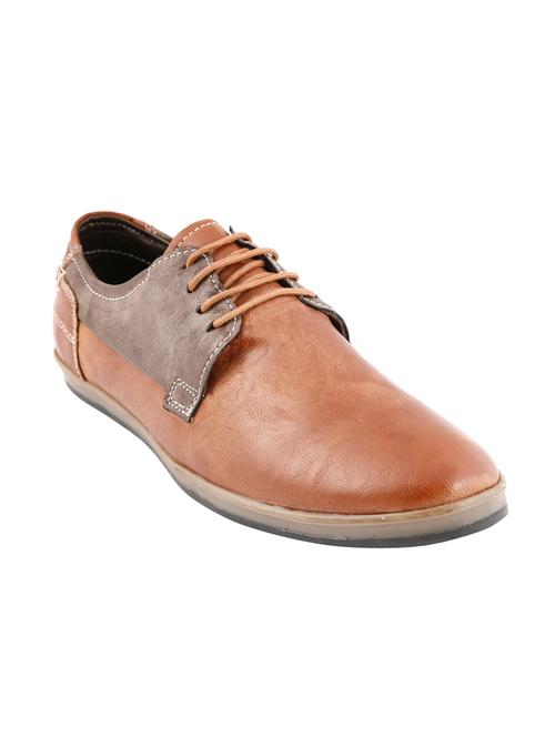brown leatherette lace up casual shoe - 11534620 - Very Small Image - 1