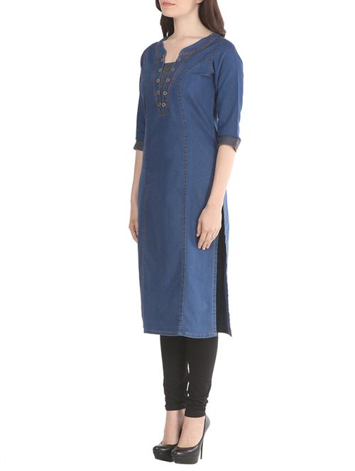 dark blue denim regular kurta - 11535585 - Very Small Image - 1