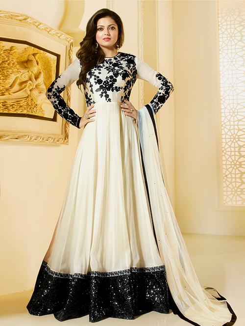 white georgette anarkali suits dress material - 11535854 - Very Small Image - 1