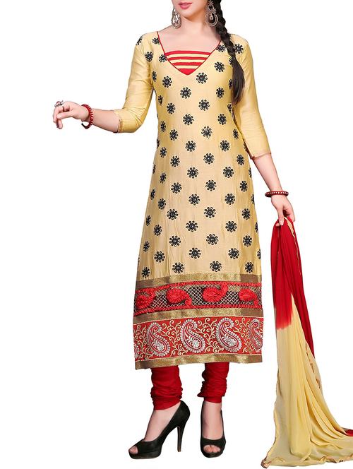 yellow cotton embroidered dress material - 11535904 - Very Small Image - 1