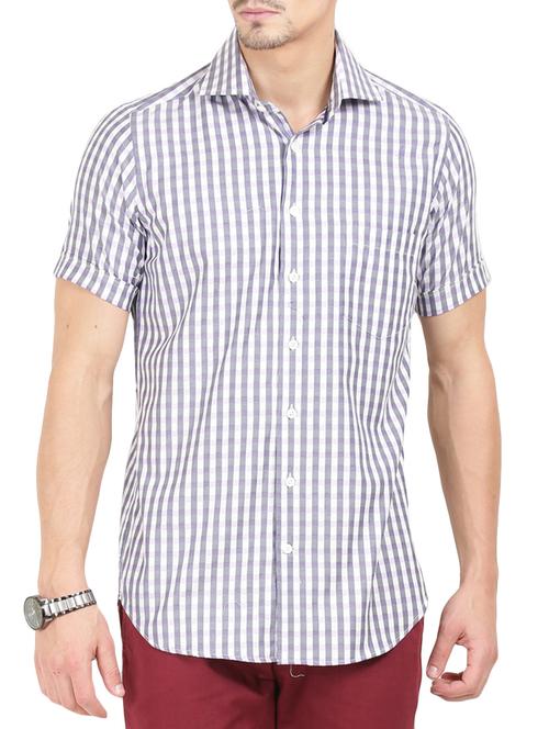 grey checkered cotton casual shirt - 11536123 - Very Small Image - 1