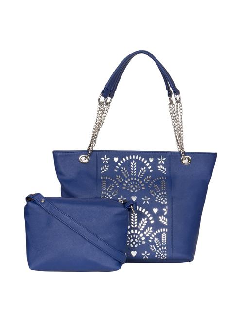 Blue Leatherette Handbag With Sling Bag - 11536161 - Very Small Image - 1