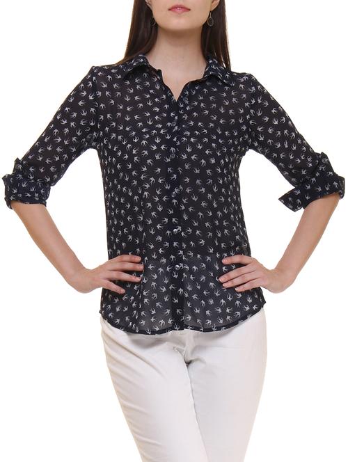 navy blue georgette regular shirt - 11543156 - Very Small Image - 1