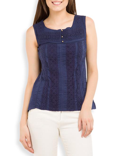 navy blue cotton crochet top - 11543979 - Very Small Image - 1