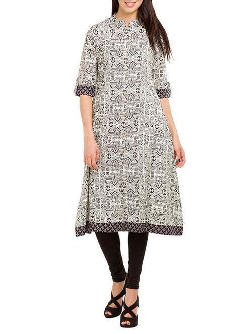 white cotton printed kurta - 11544116 - Very Small Image - 1