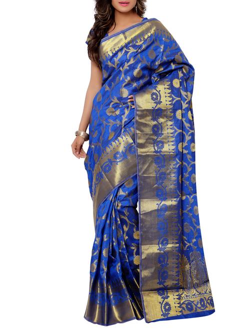 blue zari woven saree - 11545427 - Very Small Image - 1