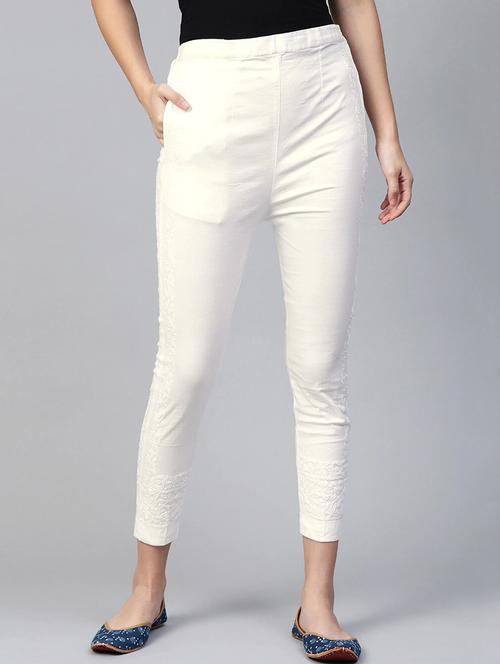 white chikankari tapered pant - 11552291 - Very Small Image - 1