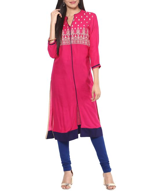 pink embroidered rayon kurta - 11553913 - Very Small Image - 1