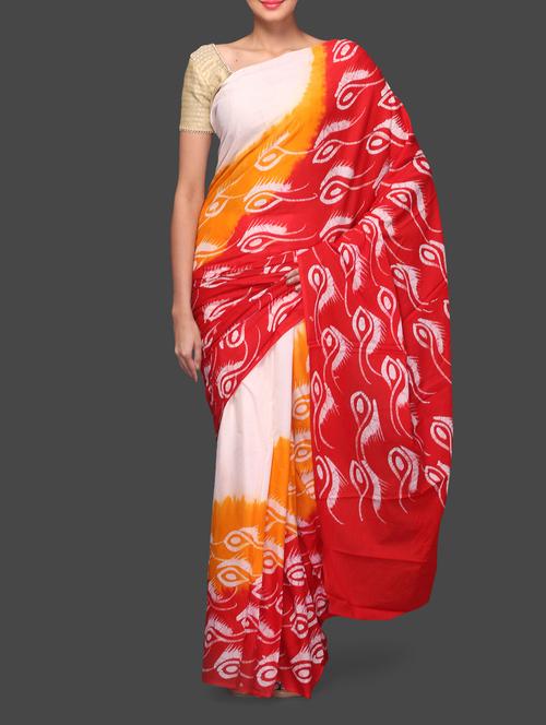 batik printed white mulmul cotton saree - 1155393 - Very Small Image - 1