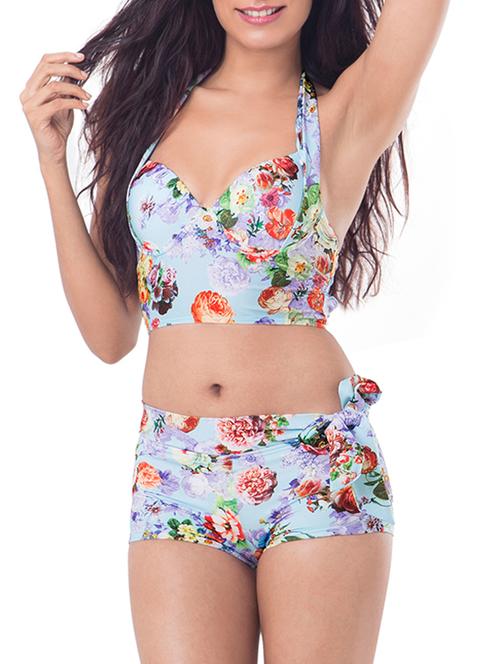 sky blue floral print nylon bikini - 11554362 - Very Small Image - 1