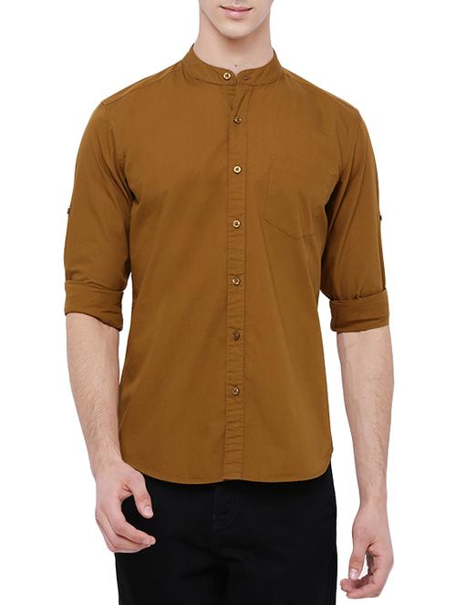 mustard yellow cotton casual shirt - 11555156 - Very Small Image - 1