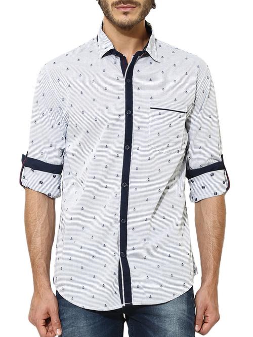 white printed cotton casual shirt - 11555490 - Very Small Image - 1
