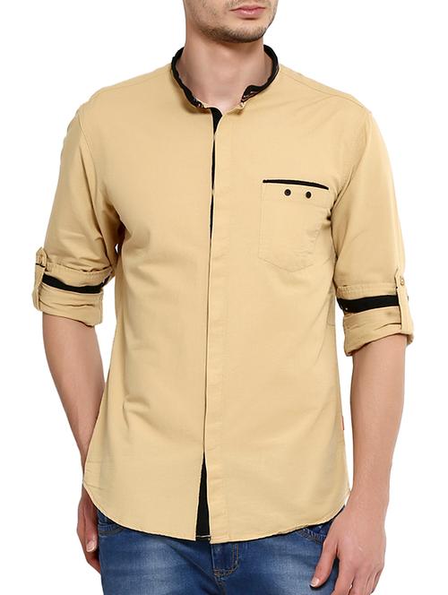 beige cotton casual shirt - 11555618 - Very Small Image - 1