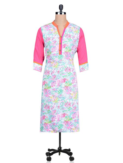 white floral printed rayon kurta - 1155623 - Very Small Image - 1