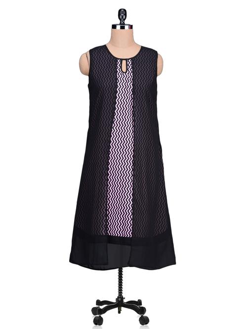 black chevron printed layered kurta - 1155624 - Very Small Image - 1
