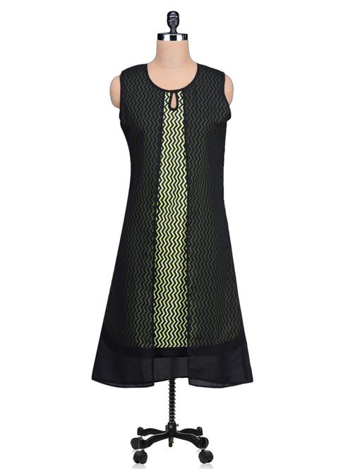 black chevron printed layered kurta - 1155630 - Very Small Image - 1