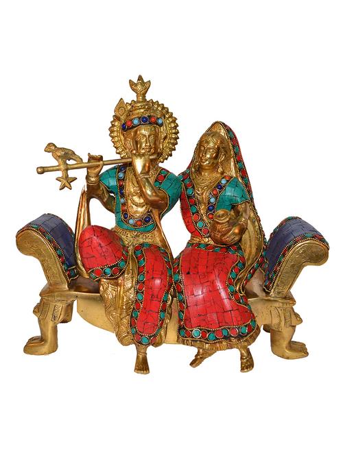 radha krishna sitting on a sofa set with turquoise work - 11558241 - Very Small Image - 1