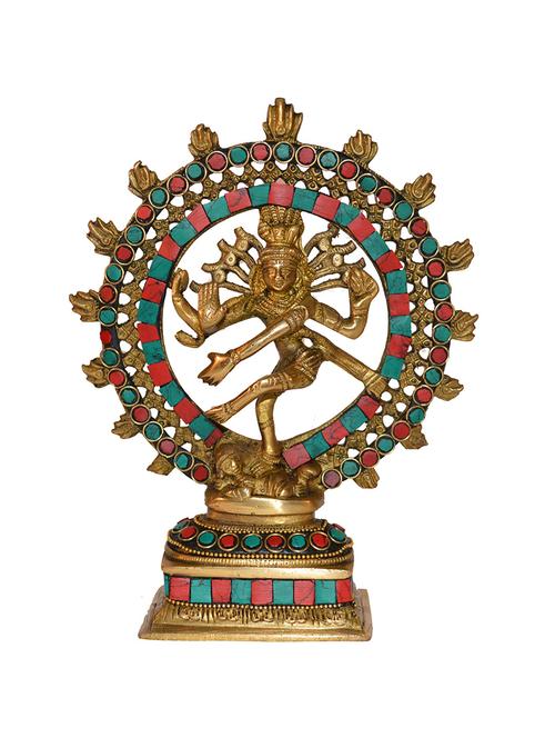 natraj (sankar ji ) - dancing shiva with turquoise coral stone work - 11558369 - Very Small Image - 1