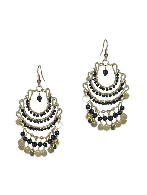 Black beads metallic drop earrings - 1155947 - Very Small Image - 1