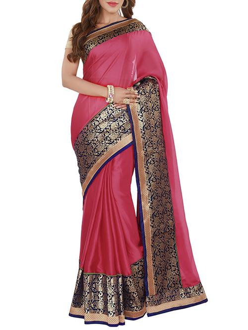 pink satin saree with blouse - 11561421 - Very Small Image - 1