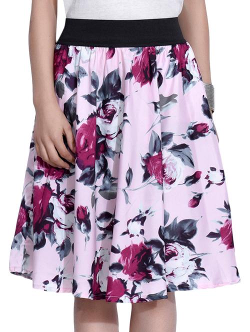 pink crepe floral print skirt - 11564807 - Very Small Image - 1