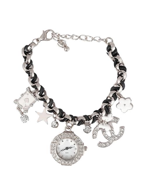 silver black color, analog bracelet watch with rhinestone embellishment - 11565106 - Very Small Image - 1