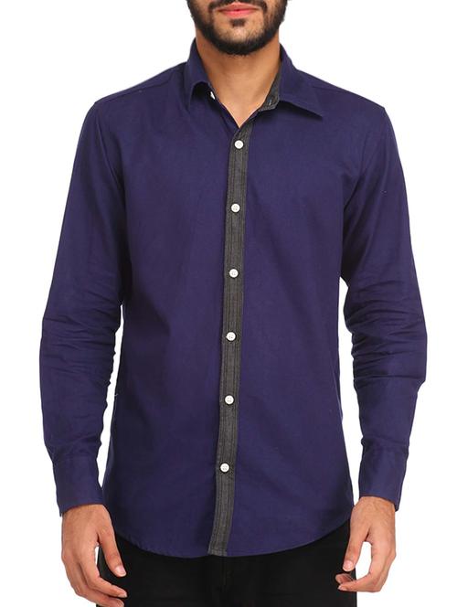 navy blue cotton casual shirt - 11566547 - Very Small Image - 1